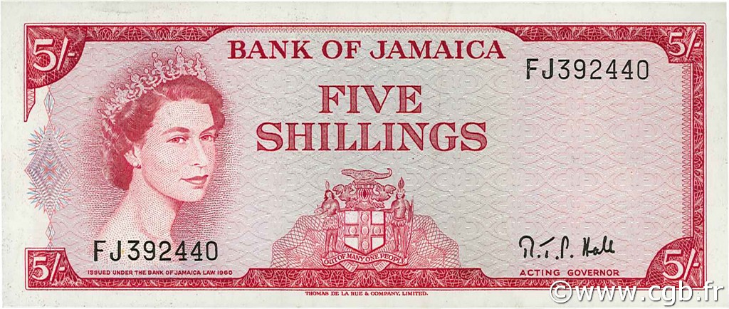 5 Shillings JAMAICA  1964 P.51Ac XF
