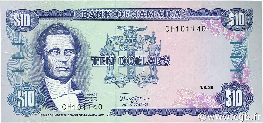 10 Dollars GIAMAICA  1989 P.71c FDC