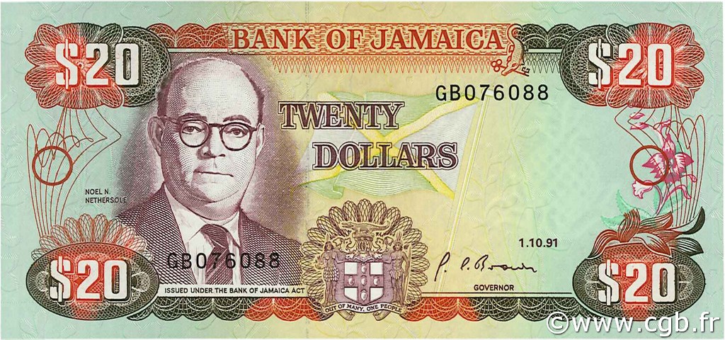 20 Dollars JAMAICA  1991 P.72d FDC