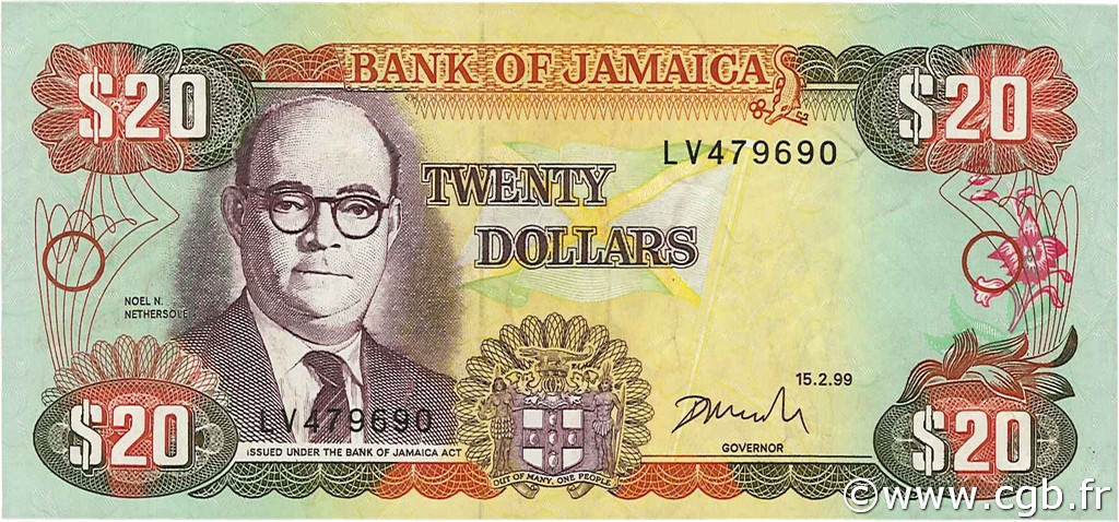 20 Dollars JAMAICA  1999 P.72g VF