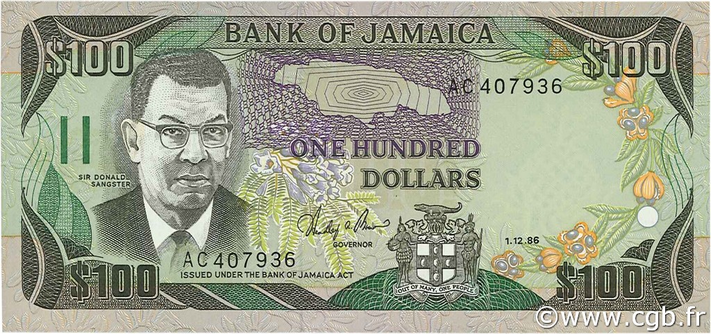 100 Dollars JAMAICA  1986 P.74 FDC
