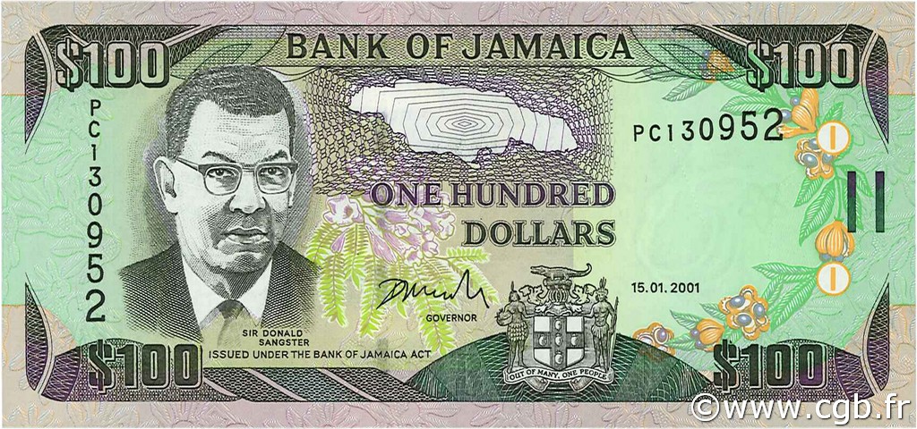 100 Dollars JAMAICA  2001 P.80a FDC