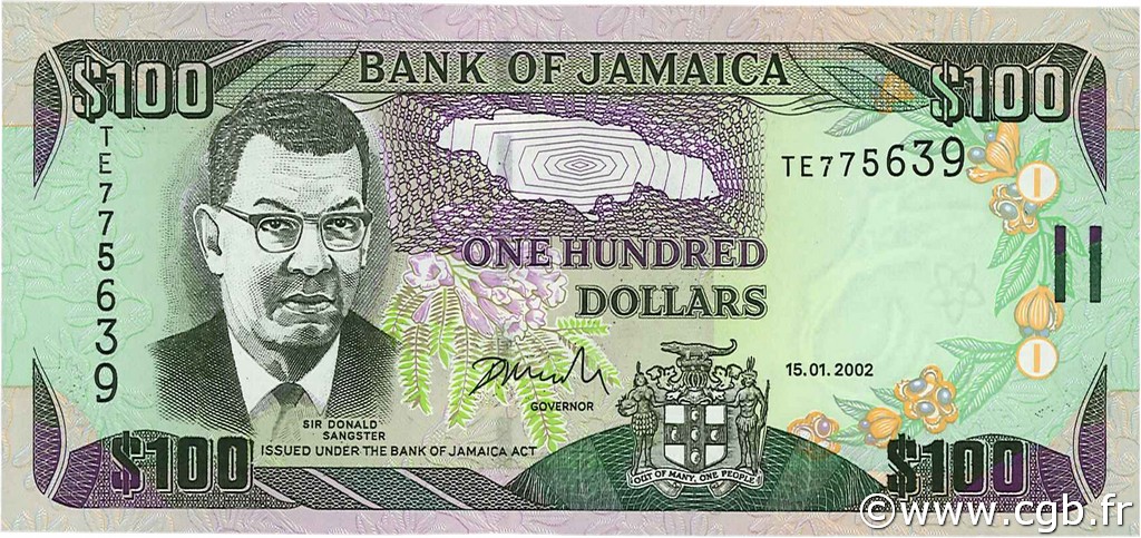 100 Dollars JAMAICA  2002 P.80b UNC