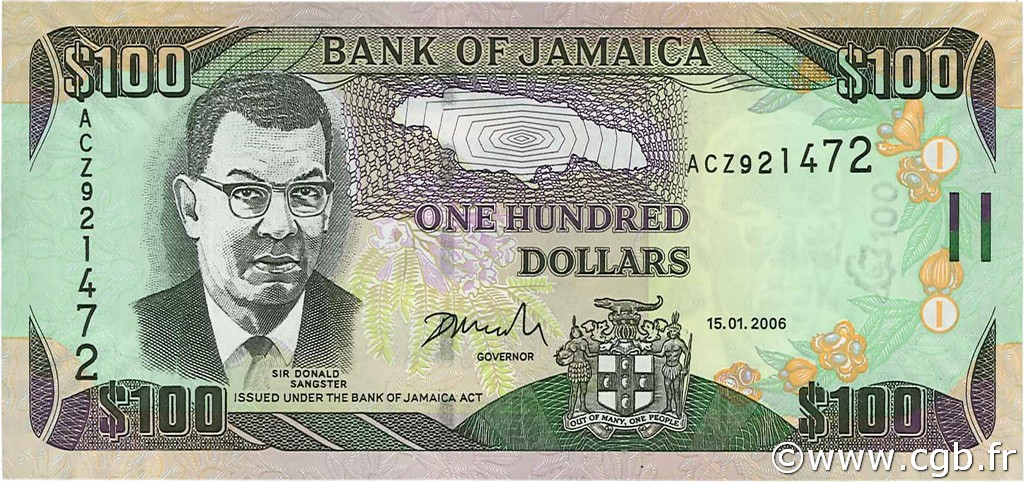 100 Dollars JAMAICA  2006 P.84e SC+