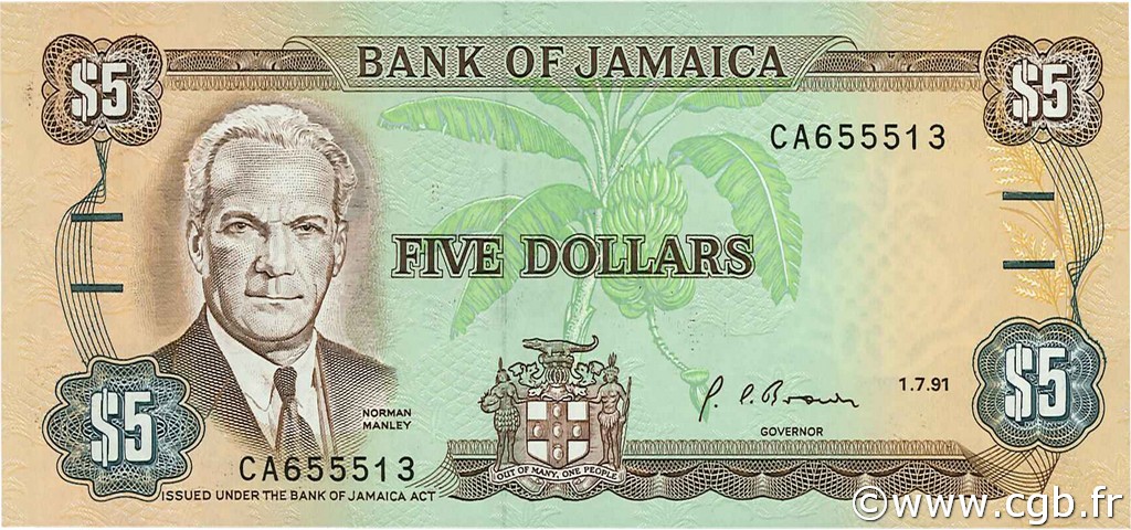 5 Dollars JAMAIKA  1991 P.70d ST