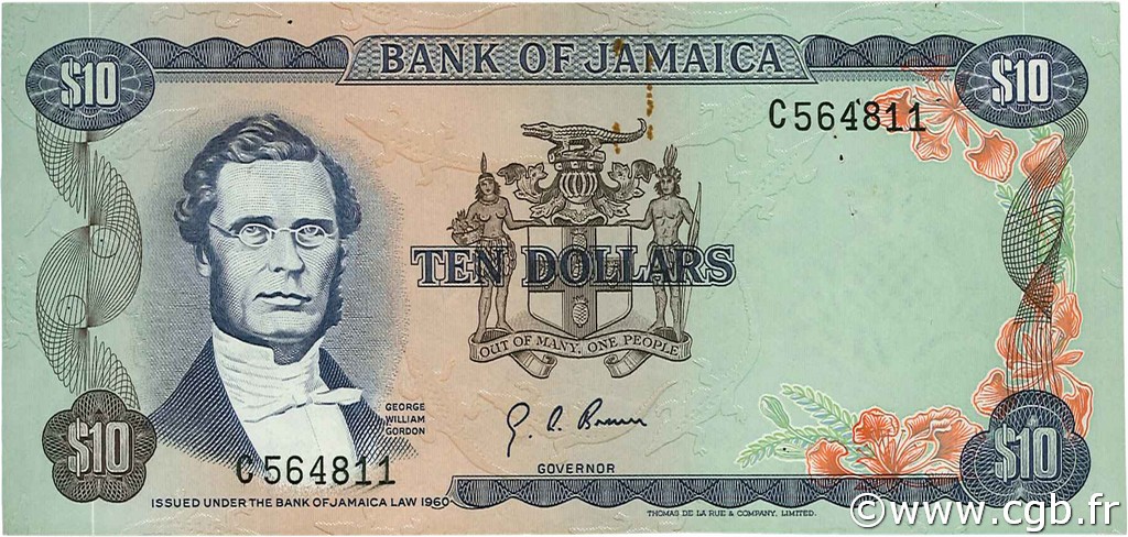 10 Dollars JAMAÏQUE  1970 P.57 TTB