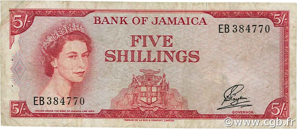5 Shillings JAMAÏQUE  1961 P.49 TB