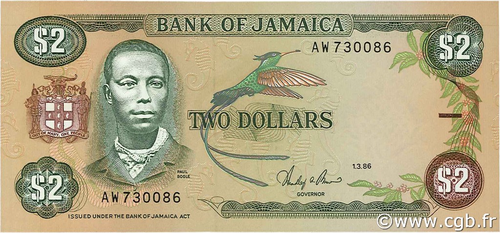 2 Dollars JAMAICA  1986 P.69b UNC