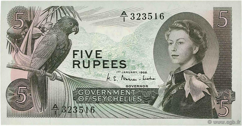 5 Rupees SEYCHELLES  1968 P.14a UNC