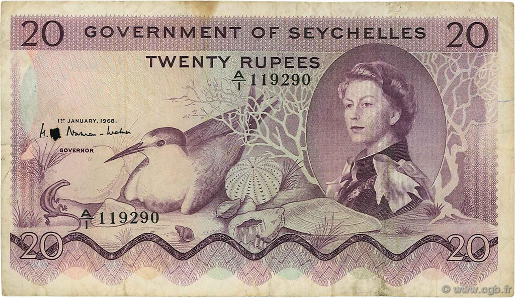 20 Rupees SEYCHELLES  1968 P.16a TB