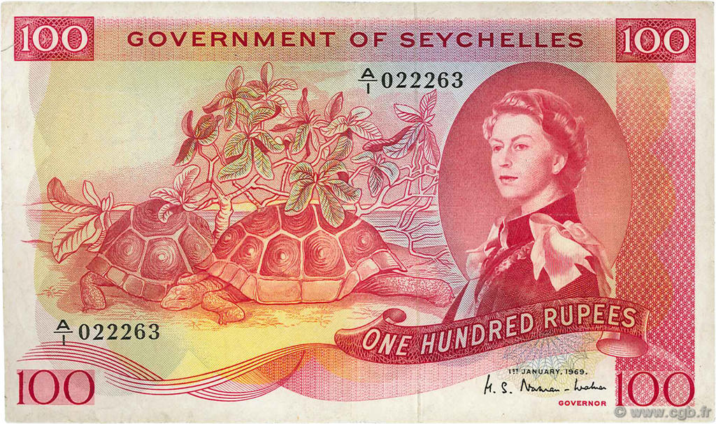 100 Rupees SEYCHELLES  1969 P.18b TB+