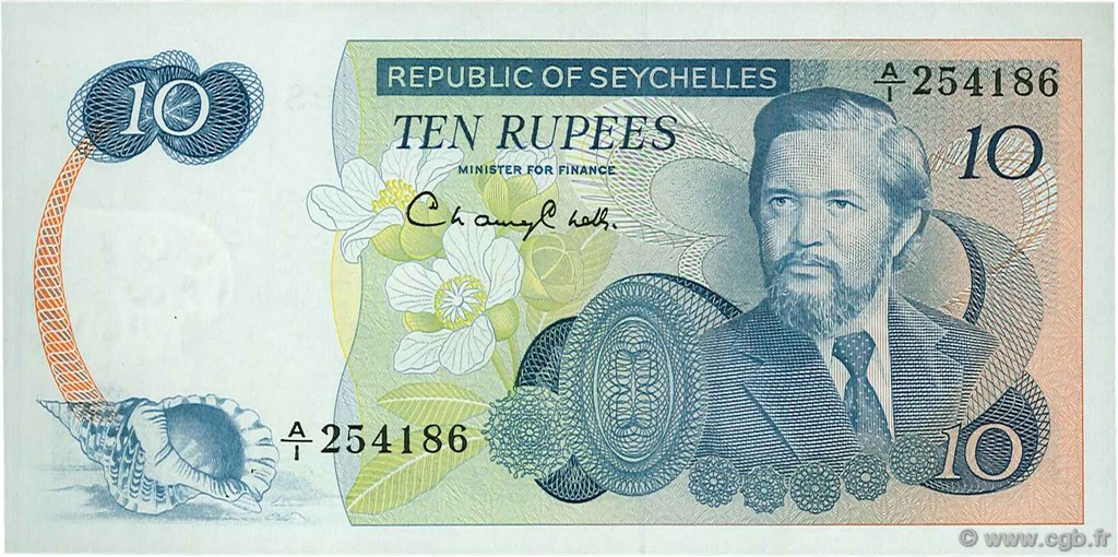 10 Rupees SEYCHELLEN  1976 P.19a VZ to fST