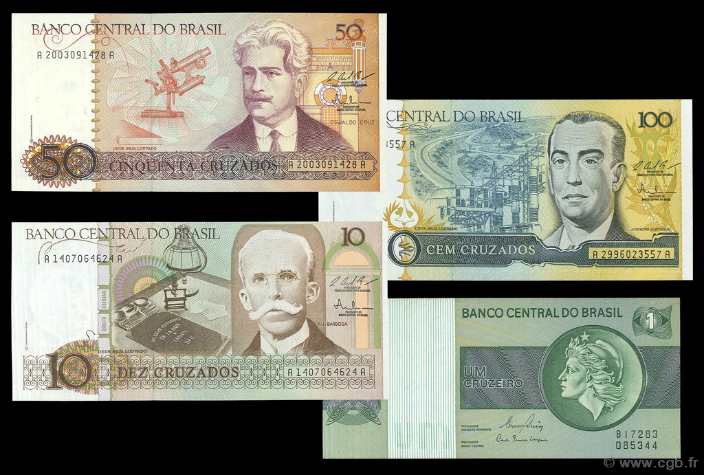 Lot de 4 billets Monde  BRASIL  1980 P.191-209-210-211 FDC