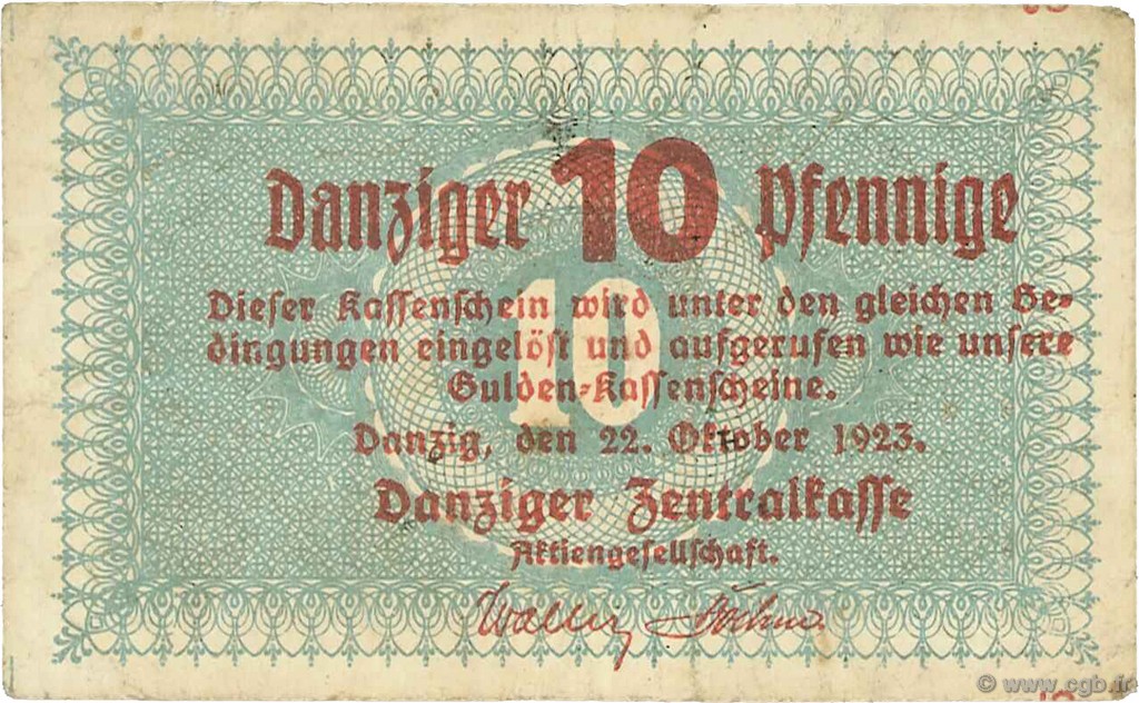 10 Pfennige DANTZIG  1923 P.35b F