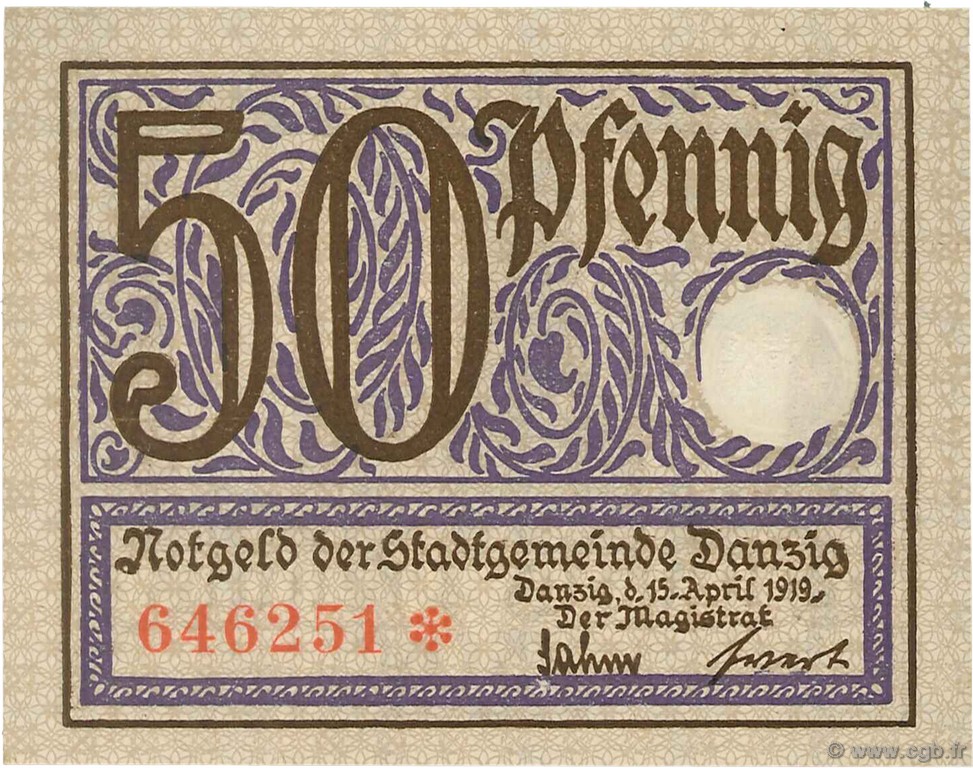 50 Pfennig DANTZIG  1919 P.11 FDC
