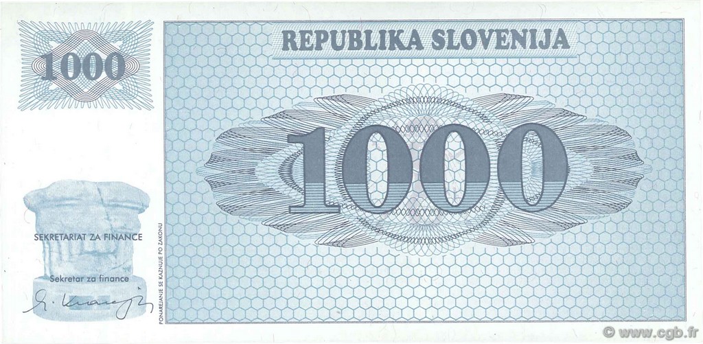 1000 Tolarjev SLOVENIA  1991 P.09a FDC