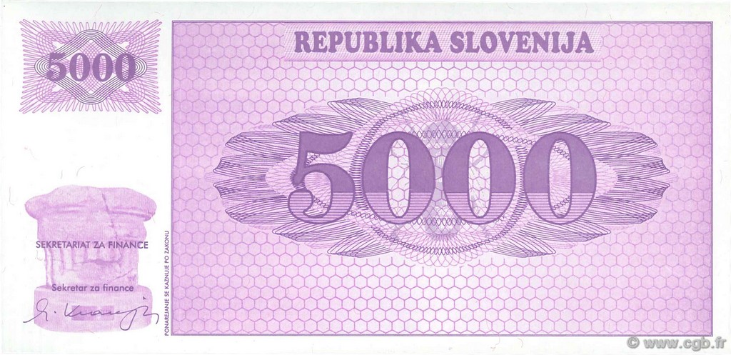5000 Tolarjev Spécimen SLOWENIEN  1992 P.10s1 ST