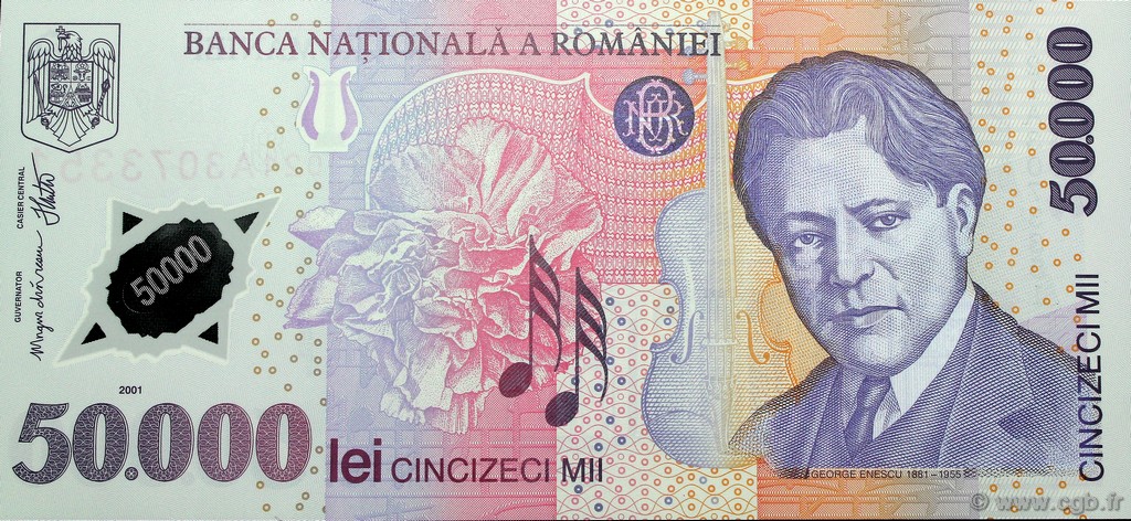50000 Lei RUMANIA  2001 P.113a FDC