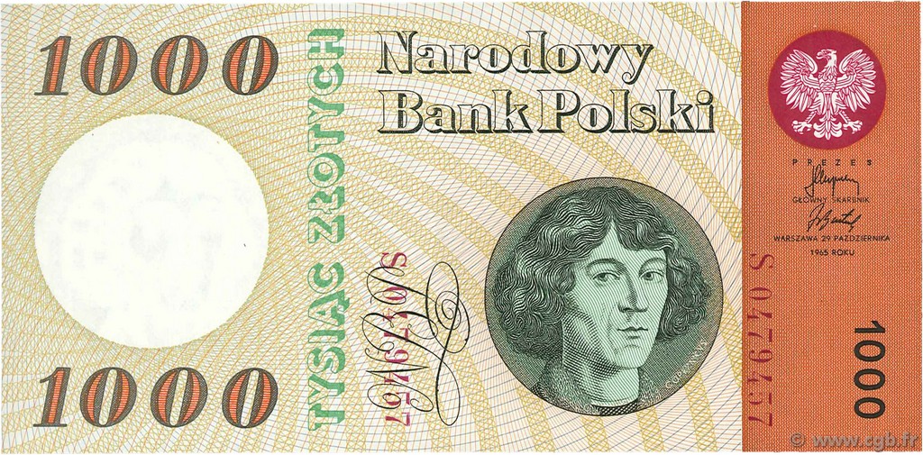 1000 Zlotych POLONIA  1965 P.141a FDC