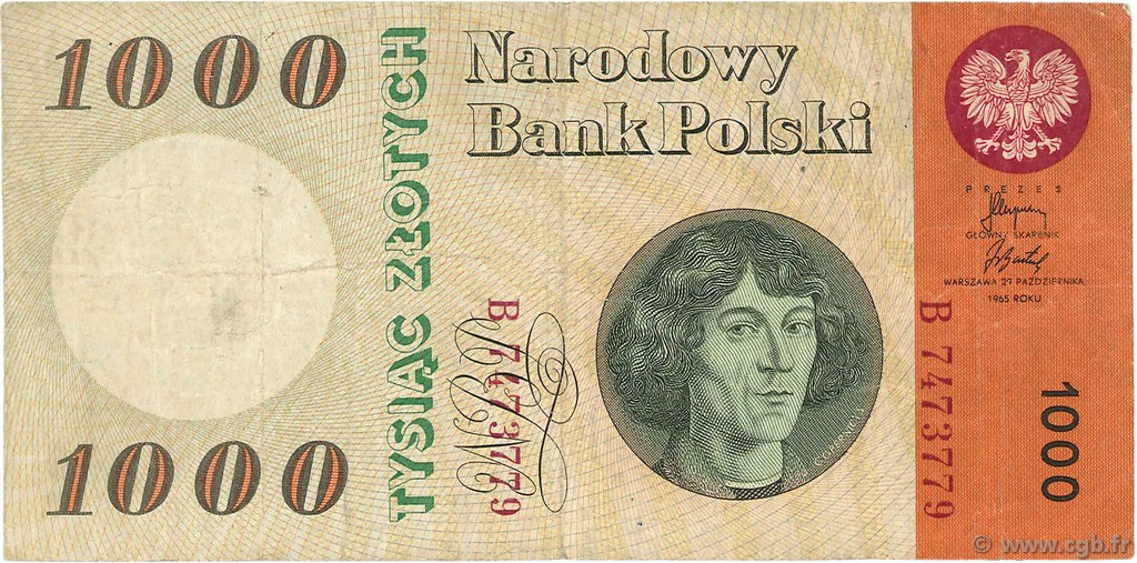 1000 Zlotych POLAND  1965 P.141a F+