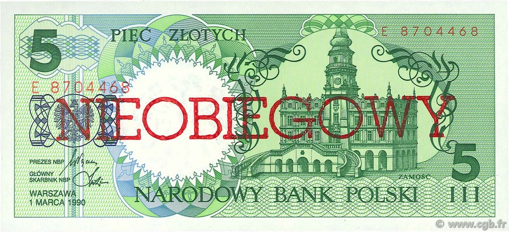 5 Zlotych POLAND  1990 P.166a UNC