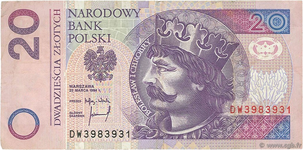 20 Zlotych POLEN  1994 P.174a fSS