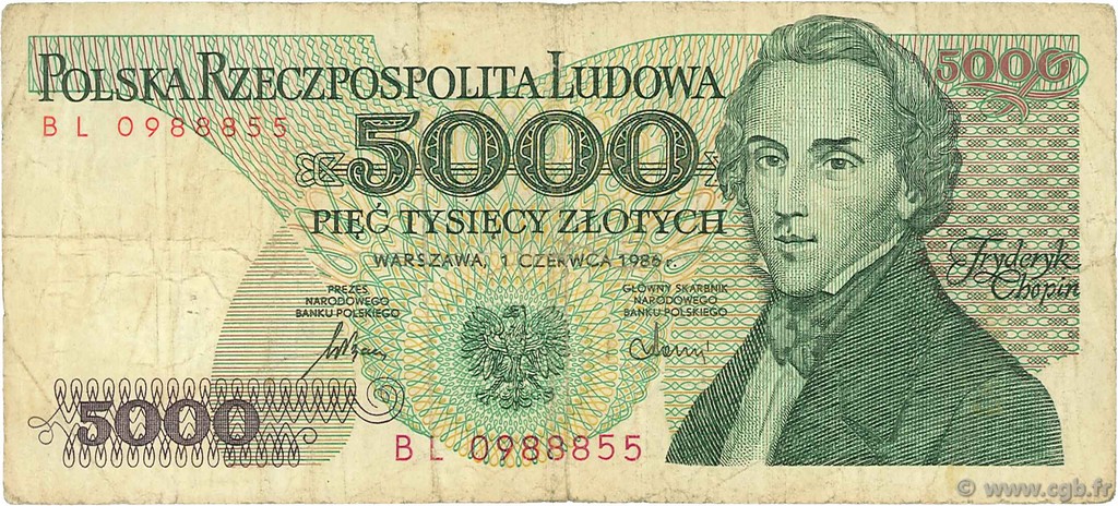5000 Zlotych POLAND  1986 P.150b VG