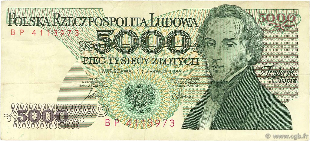 5000 Zlotych POLAND  1986 P.150b VF