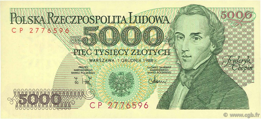 5000 Zlotych POLONIA  1988 P.150c FDC