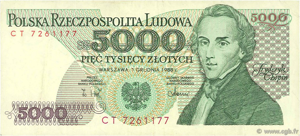5000 Zlotych POLEN  1988 P.150c fVZ