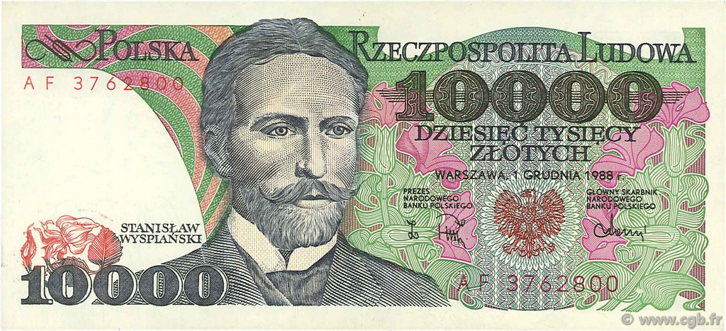 10000 Zlotych POLAND  1988 P.151b AU