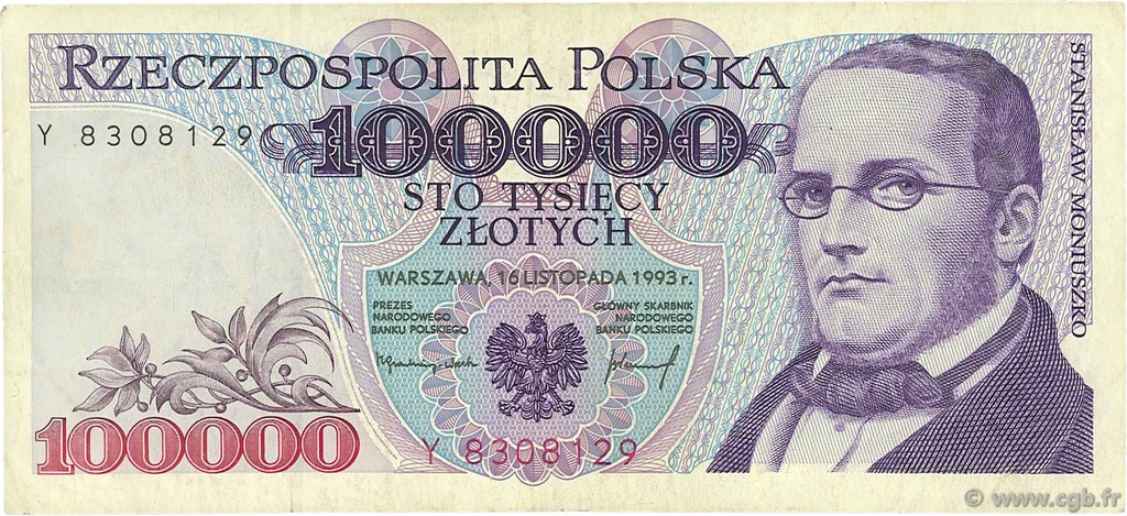 100000 Zlotych POLAND  1993 P.160a VF