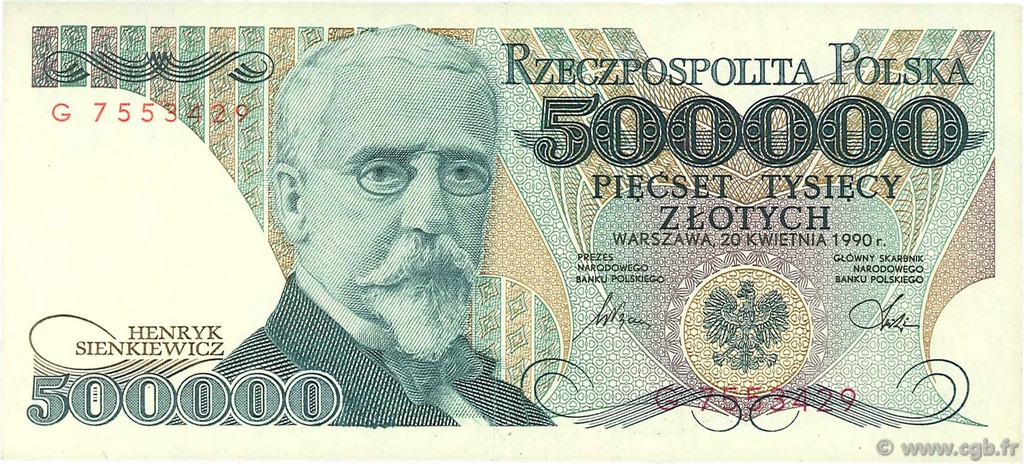 500000 Zlotych POLAND  1990 P.156a AU