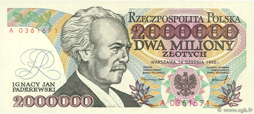 2000000 Zlotych Fauté POLONIA  1992 P.158a FDC