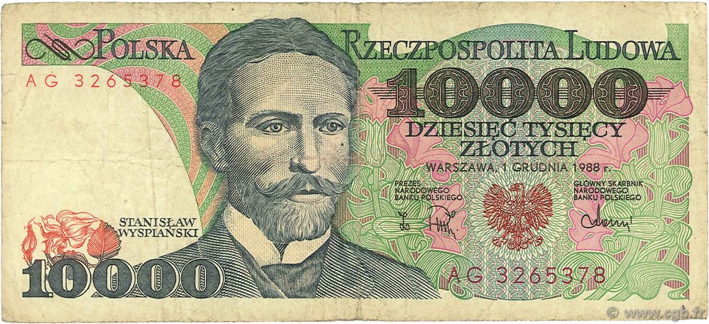 10000 Zlotych POLAND  1988 P.151b G