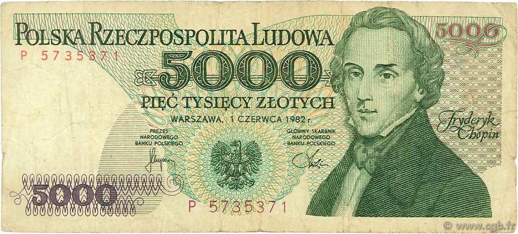 5000 Zlotych POLONIA  1982 P.150a B