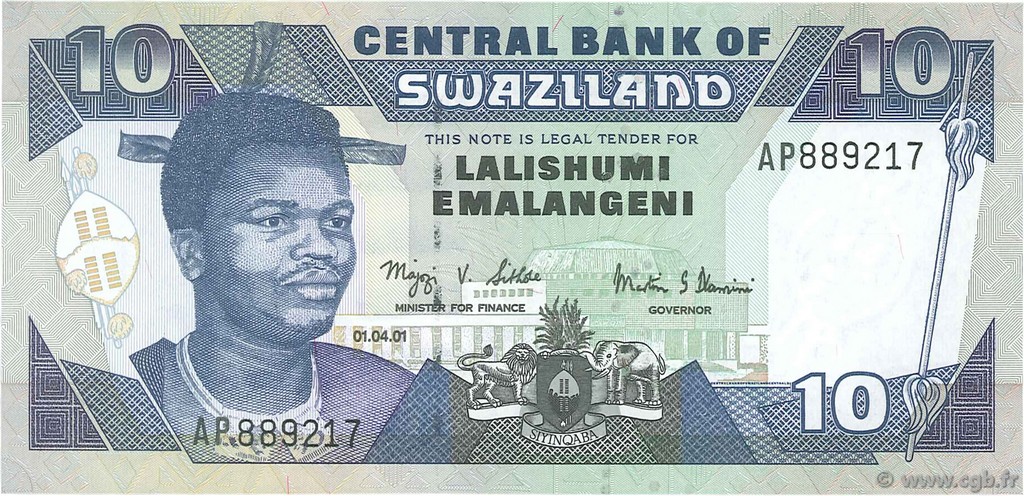 10 Emalangeni SWAZILAND  2001 P.29a UNC