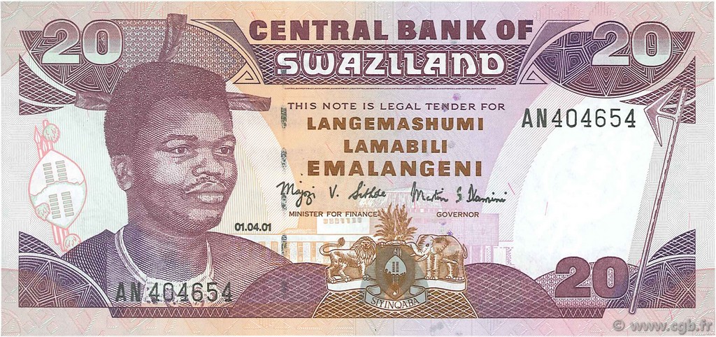20 Emalangeni SWASILAND  2001 P.30a ST