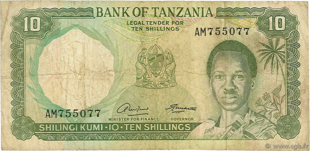 10 Shillings TANZANIA  1966 P.02a q.MB