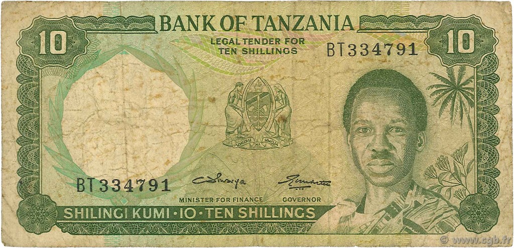 10 Shillings TANZANIA  1966 P.02b q.MB
