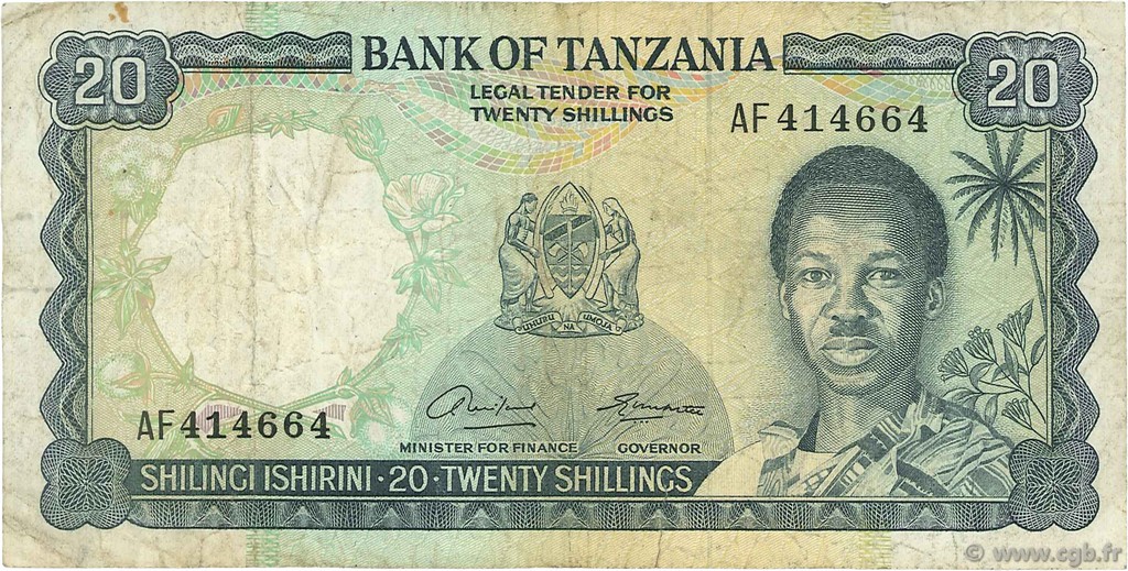 20 Shillings TANZANIA  1966 P.03a q.MB