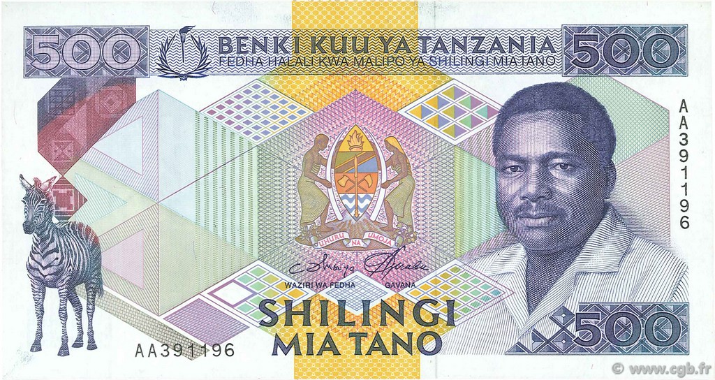 500 Shilingi TANZANIA  1989 P.21a UNC