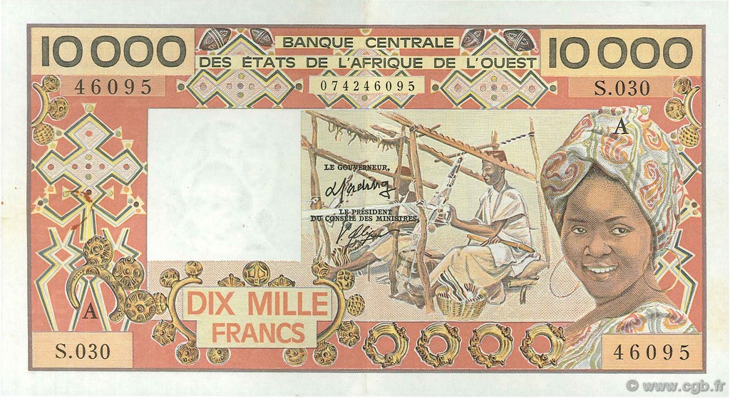 10000 Francs STATI AMERICANI AFRICANI  1986 p.109Ah AU
