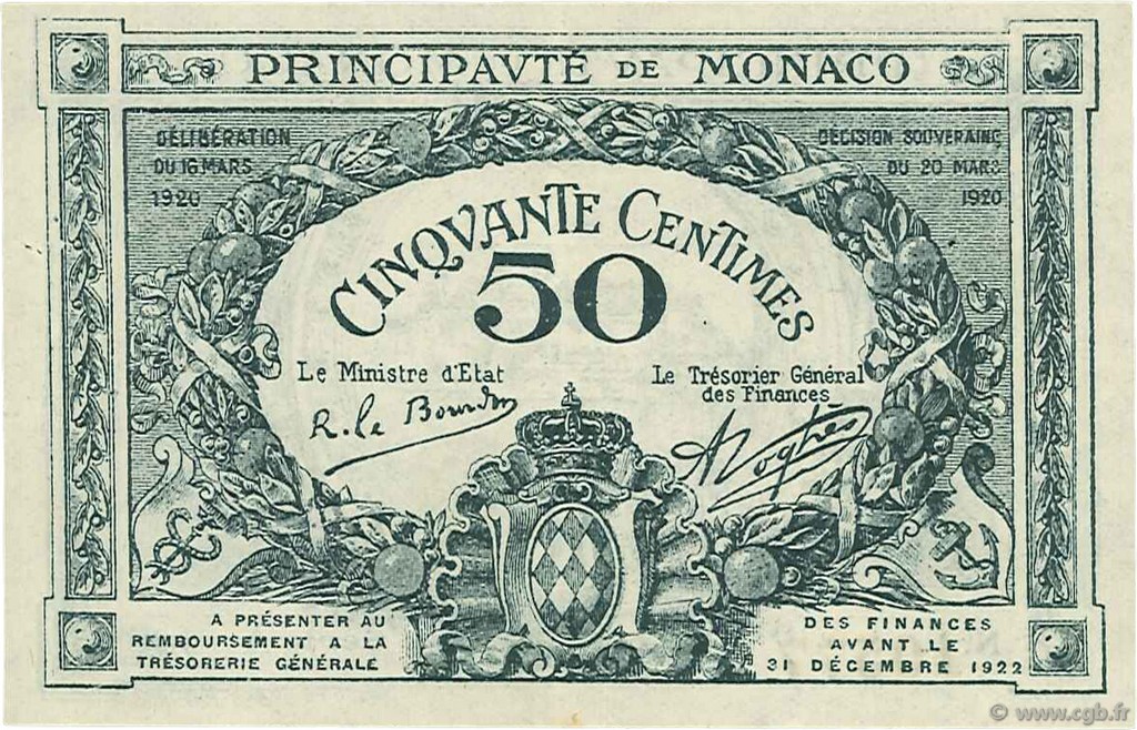 50 Centimes MONACO  1920 P.03a pr.SUP