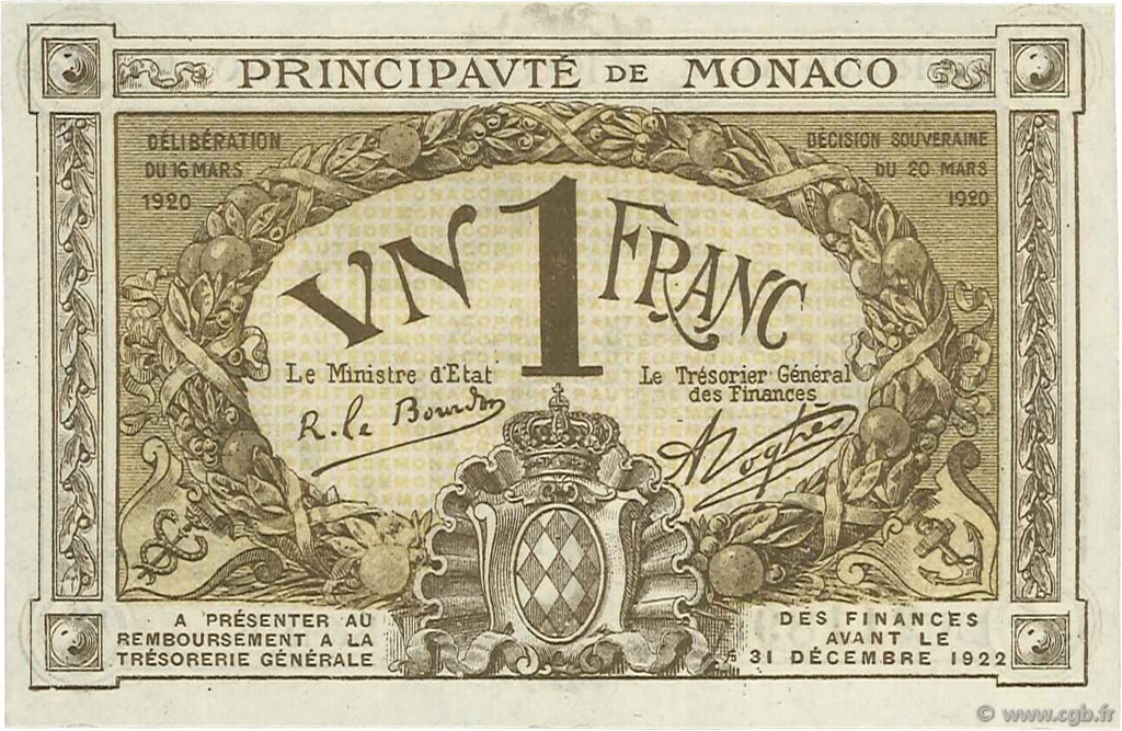 1 Franc MONACO  1920 P.04a UNC-