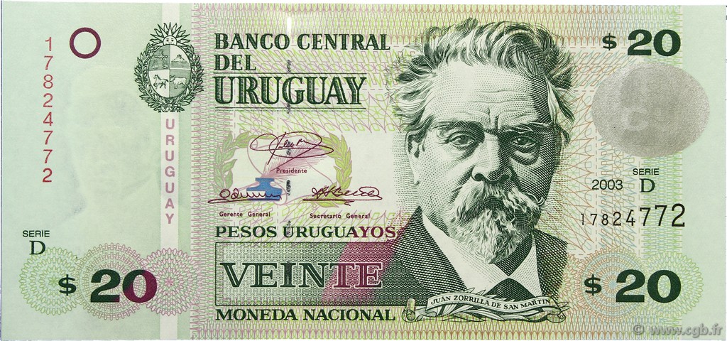 20 Pesos Uruguayos URUGUAY  2003 P.083A FDC