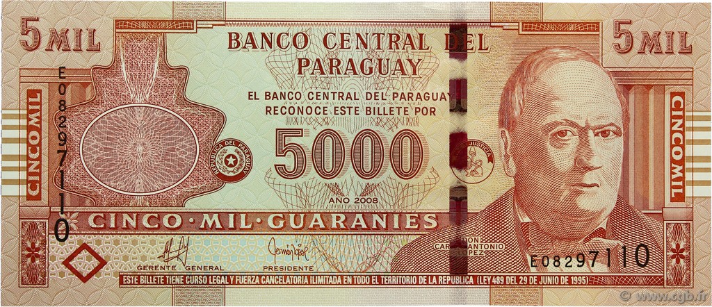 5000 Guaranies PARAGUAY  2008 P.223b ST