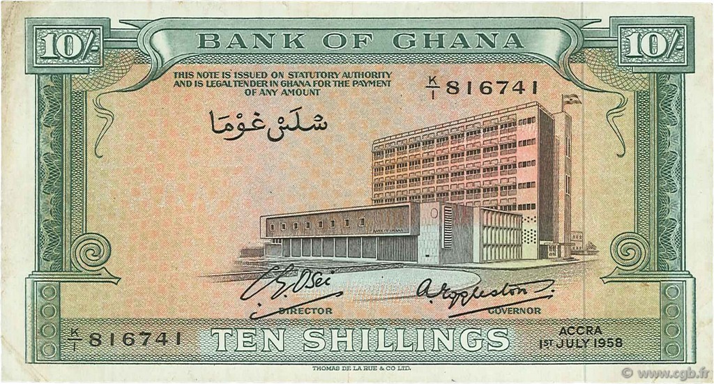 10 Shillings GHANA  1958 P.01a VF