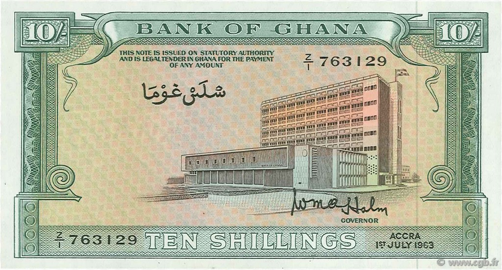 10 Shillings GHANA  1963 P.01d UNC
