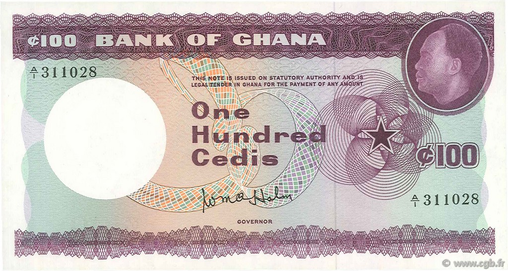 100 Cedis GHANA  1965 P.09a UNC-